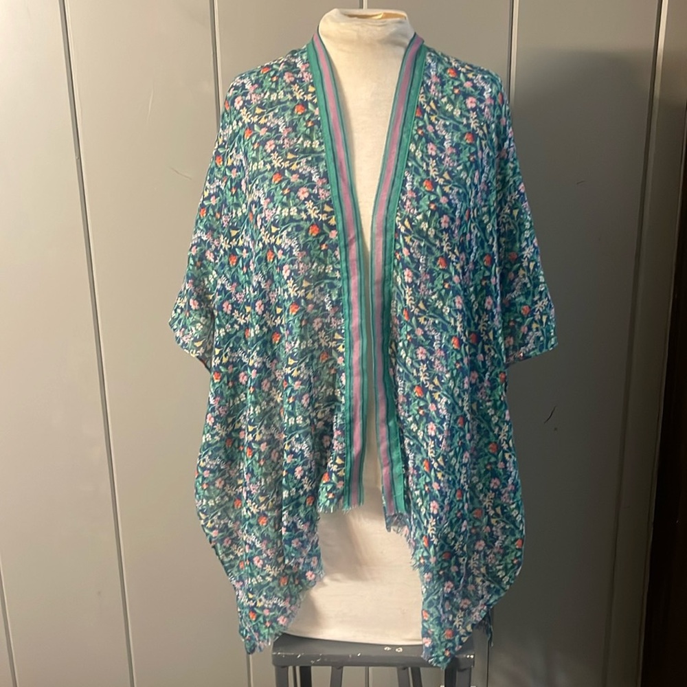 Steve Madden Duster Jacket Blue Green Cover Up Festival Boho Romantic Fairy